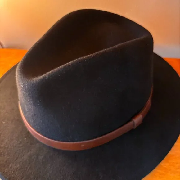 BRIXTON Messer Black 100% Wool Felt Fedora Unisex XL 7 3/4 Hat Size 62 CM NWOT